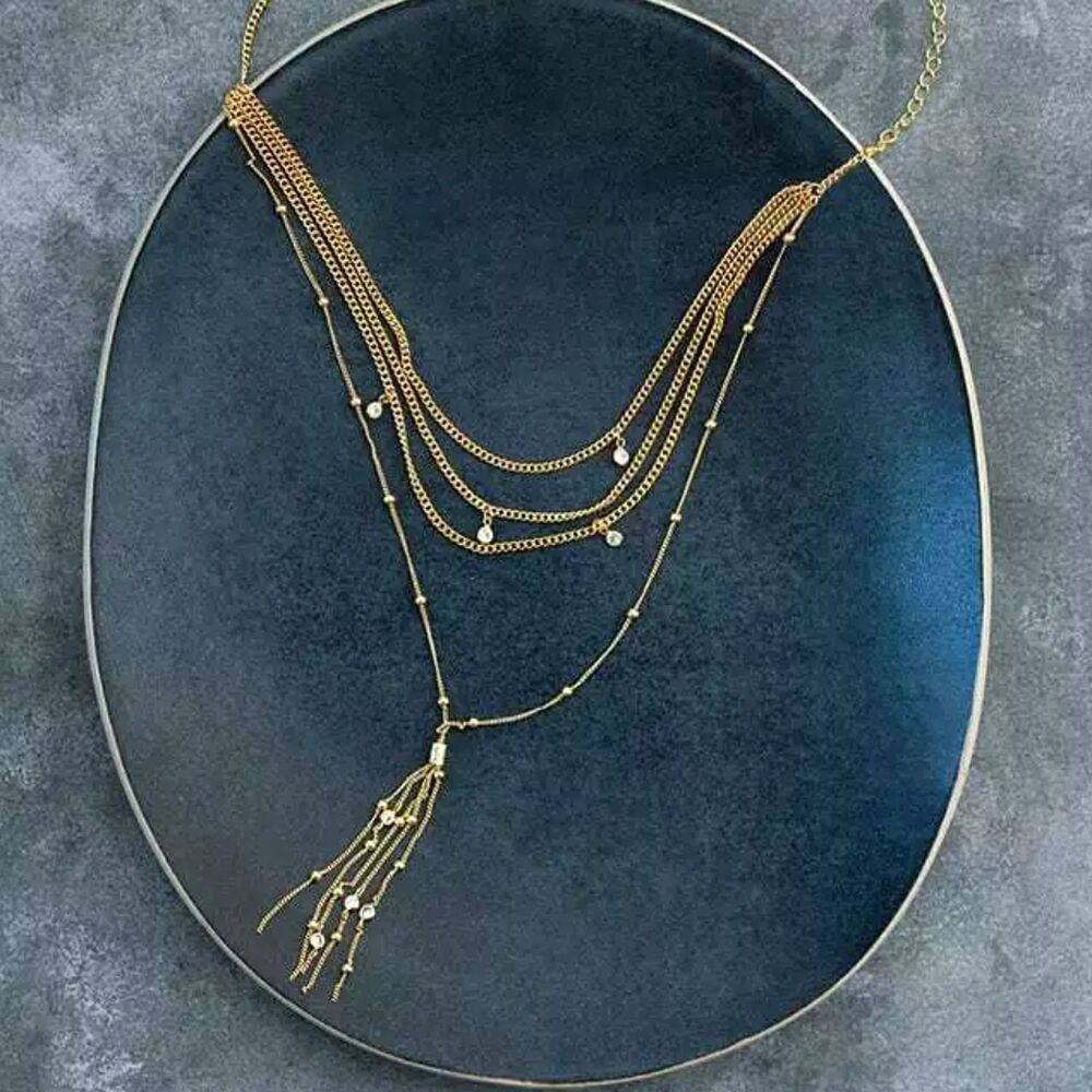 Ettika X Rachel Zoe Chloe Tassel Necklace Yellow Gold Layered Lariat Collar - Picture 9 of 10